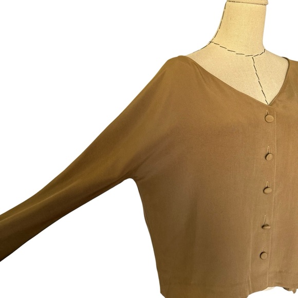 Vintage 80s Donna Karan 100% Silk ButtonUp Top Blouse Small Black Label Bergdorf - Picture 3 of 11